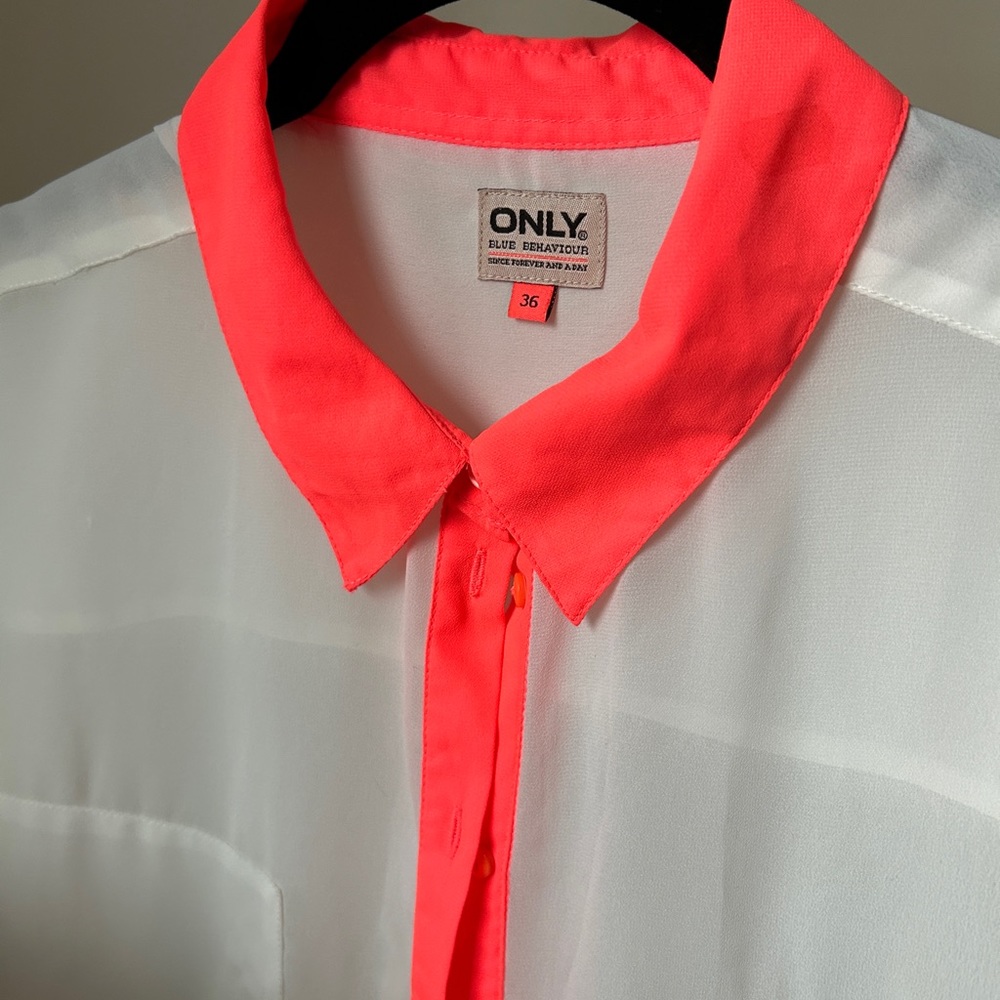 2 for $10 Sheer blouse with fluorescent orange detail - Picture 4 of 7